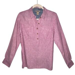 Duluth Trading Co Artisan Hemp Long Sleeve Shirt Dark Pink White Stripe